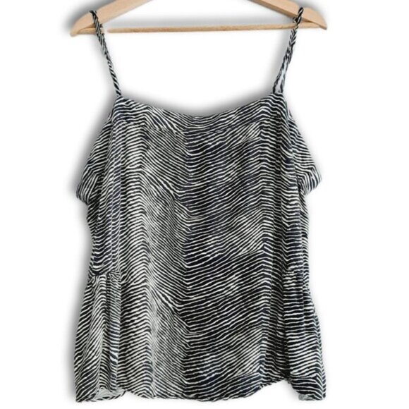 JOE FRESH | Peplum Spaghetti Strap Tank Top B&W Abstract Animal Pattern Sz 1X - Picture 2 of 13